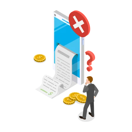 Businessman thinking about Bank Payment Receipt  Illustration