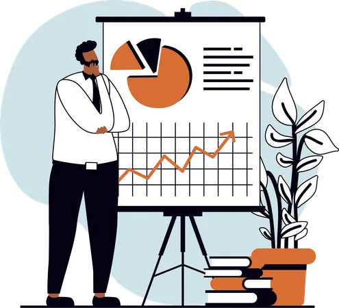 Businessman thinking about business presentation  Illustration