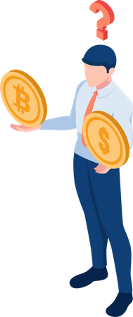 Businessman Thinking About Cryptocurrency Investments Illustration