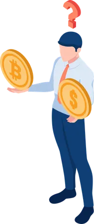 Businessman Thinking About Cryptocurrency Investments  Illustration