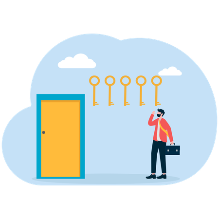 Businessman thinking about door lock  Illustration