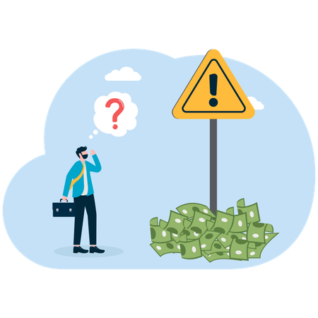 Businessman thinking about financial alert  Illustration