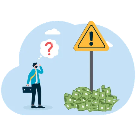 Businessman thinking about financial alert  Illustration