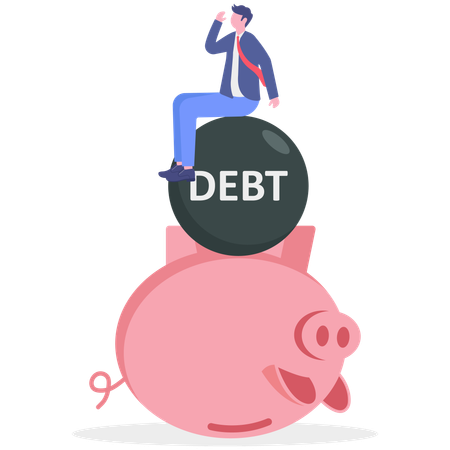 Businessman thinking about financial debt  Illustration