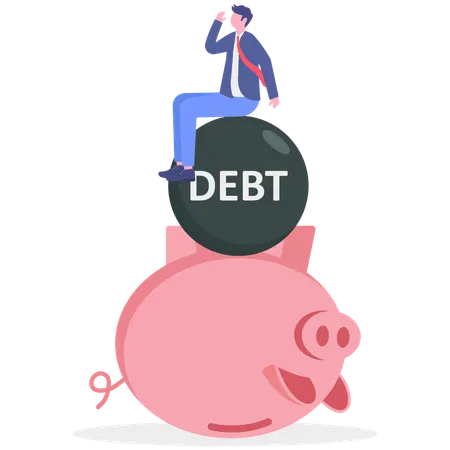 Businessman thinking about financial debt  Illustration