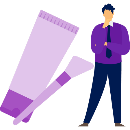 Businessman thinking about foundation and brush  Illustration