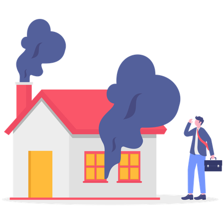 Businessman thinking about house firing  Illustration