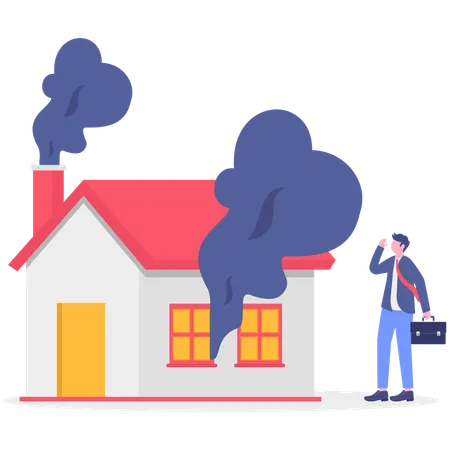 Businessman thinking about house firing  Illustration