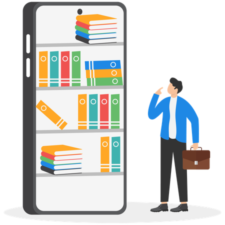 Businessman thinking about online book  Illustration