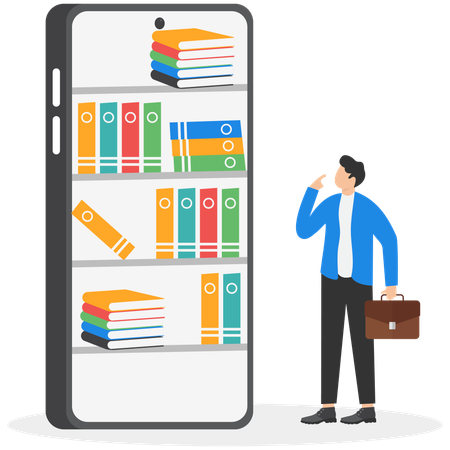 Businessman thinking about online book  Illustration