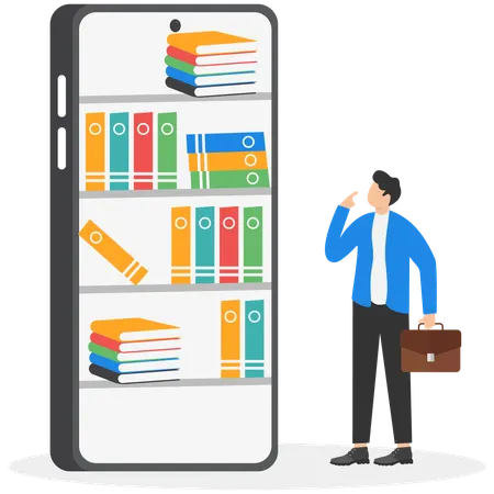 Businessman thinking about online book  Illustration