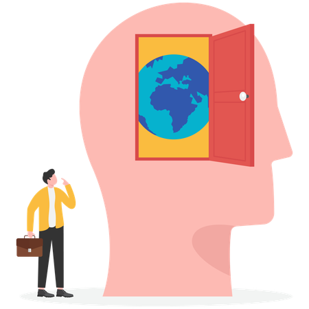 Businessman thinking about open window symbolizes freedom  Illustration