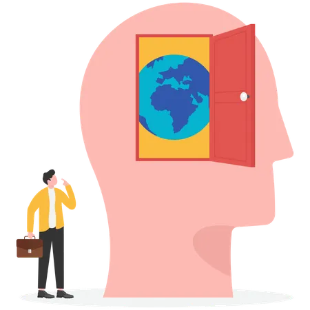 Businessman thinking about open window symbolizes freedom  Illustration