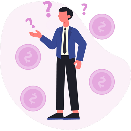 Businessman thinking about paying wages  Illustration