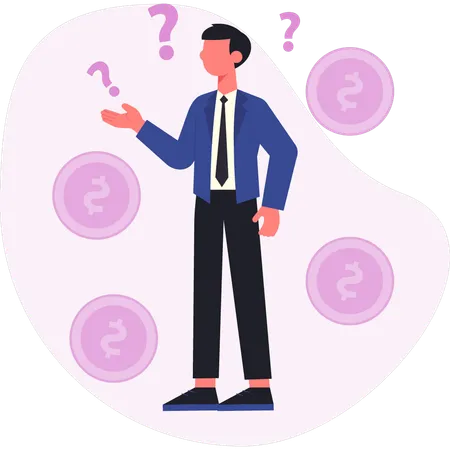 Businessman thinking about paying wages  Illustration