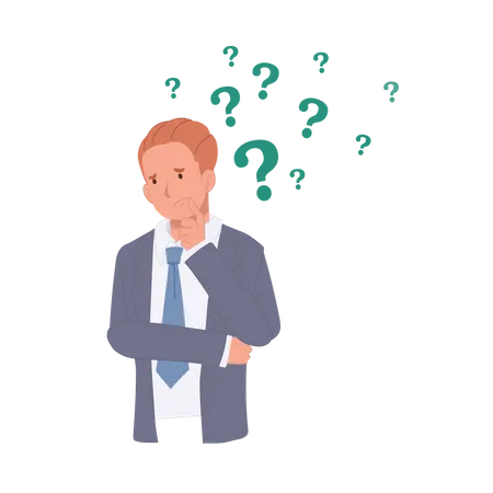 Businessman Is Thinking Surrounded By Question Mark Flat Vector Illustration Illustration