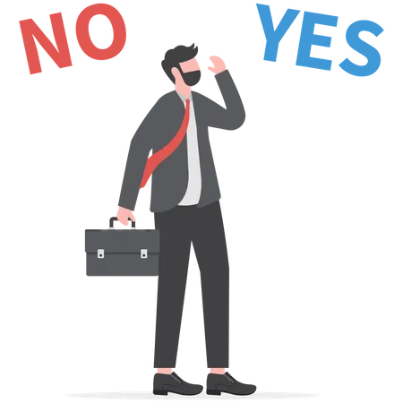 Business Decision Making Choose Yes Or No Alternative Or Choices Leadership To Direct Business To Succeed Concept Rational Businessman Thinking And Make Decision For Business Or Career Question Illustration