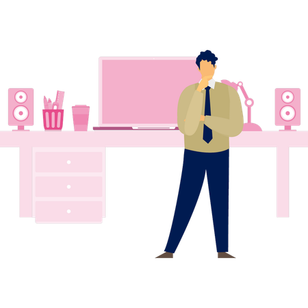 Businessman thinking and standing with tied hands  Illustration