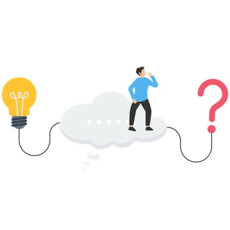 Businessman thinking bubble connect question mark to light bulb solution  Illustration