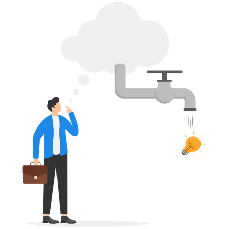 Thinking Ideas Or Brainstorming To Get Solutions Creativity Or Imagination To Solve Problems Efficiently Cooperating To Get A Good Outcome Concept Group Thinking Bubbles With A Faucet To Get Lightbulb Idea Output Illustration