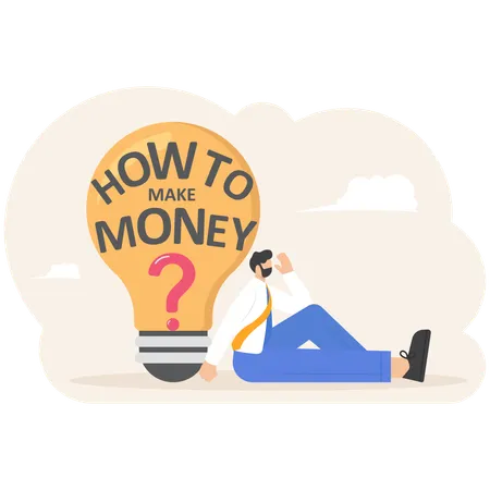 Businessman Thinking How To Make Money Illustration Vector Cartoon Illustration