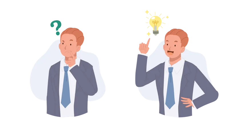 Problem Solving Skill To Think Of Solution Creativity To Solve Confused Businessman Thinking Then Got Idea Vector Illustration Illustration