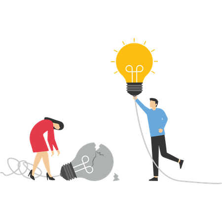 Businessman thinking on broken lightbulb  Illustration