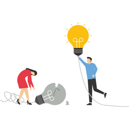 Businessman thinking on broken lightbulb  Illustration