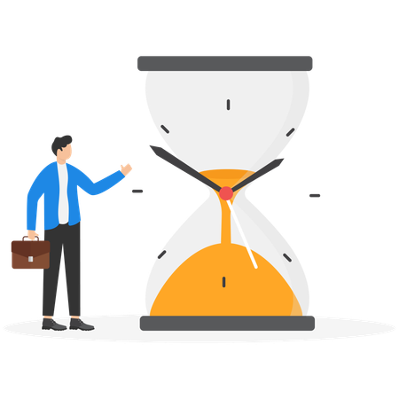 Businessman thinking on hourglass while wasting time  Illustration
