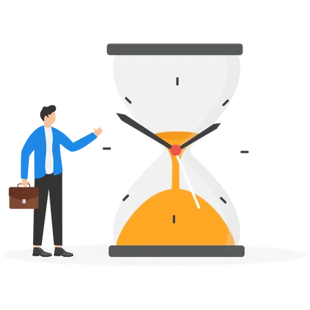 Businessman thinking on hourglass while wasting time  Illustration