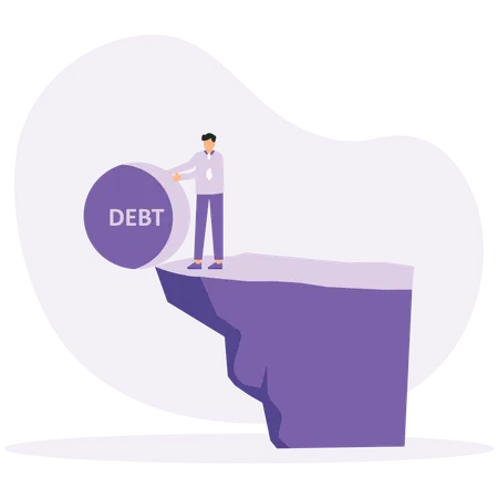 Businessman thinking release debt way on cliff  Illustration