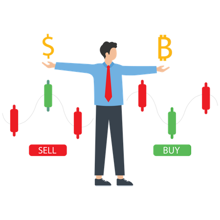 Businessman thinking to buy or sell cryptocurrency  Illustration