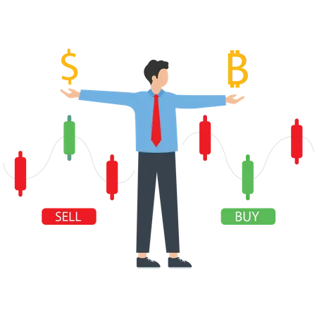 Businessman thinking to buy or sell cryptocurrency  イラスト
