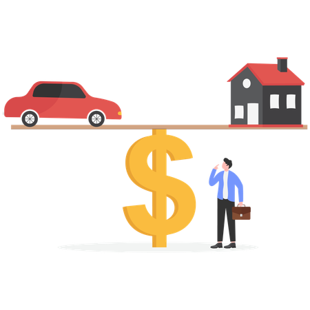 Businessman thinking to loan on house and car  Illustration
