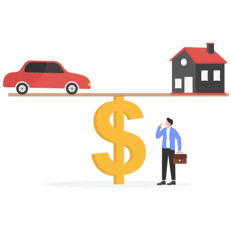 Businessman thinking to loan on house and car  Illustration
