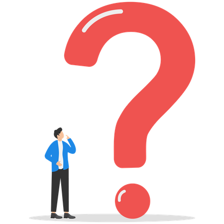 Businessman thinking while looking at a big question mark  Illustration