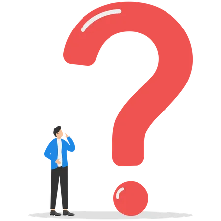 Businessman thinking while looking at a big question mark  Illustration