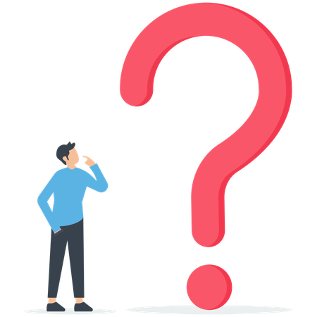 Businessman thinking while looking at big question mark  Illustration