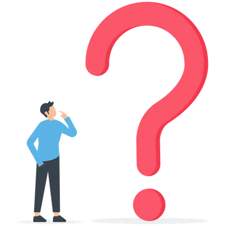 Businessman thinking while looking at big question mark  Illustration