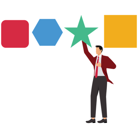 Businessman thinks differently about shapes  Illustration