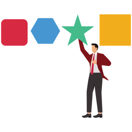 Businessman thinks differently about shapes  Illustration