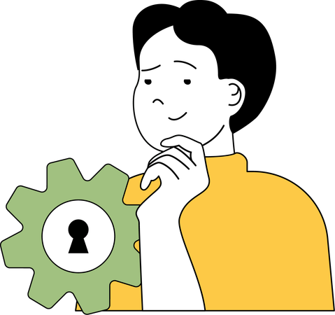 Businessman thinks of access key  Illustration
