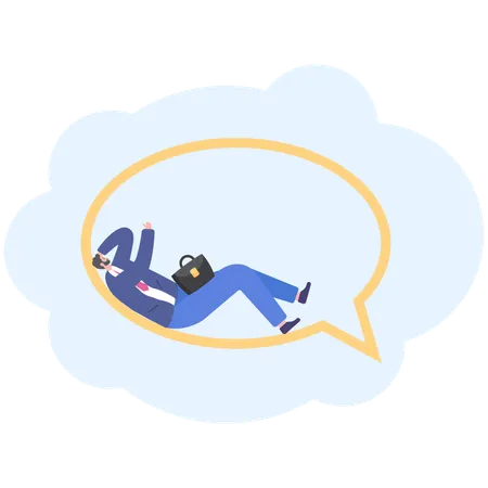 Businessman Lay And Rest On Sign Of Speech And Think Bubble Vector Illustration Flat Illustration
