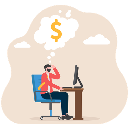 Businessman thinks of earning money  Illustration