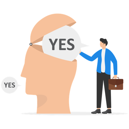 Businessman thinks of positive responses  Illustration
