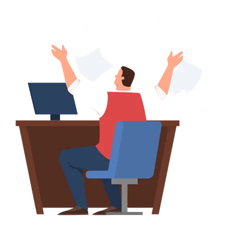 Businessman throw away document under paperwork load  Illustration