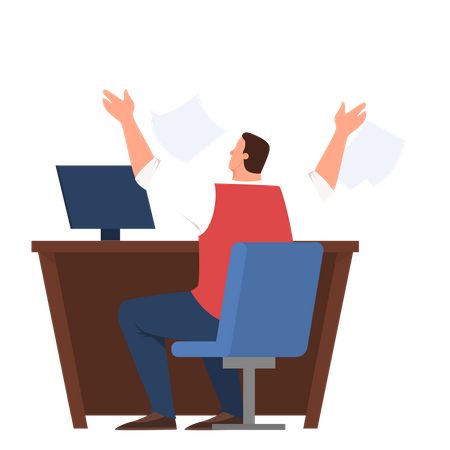 Businessman throw away document under paperwork load  Illustration