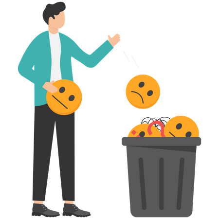 Businessman throw away stressed and anxiety into the bin  Illustration