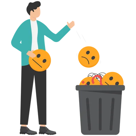 Businessman throw away stressed and anxiety into the bin  Illustration