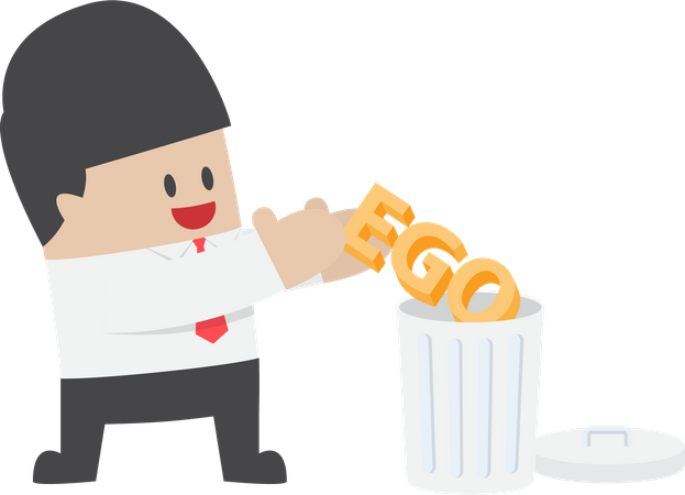 Businessman throw ego into trash  Illustration